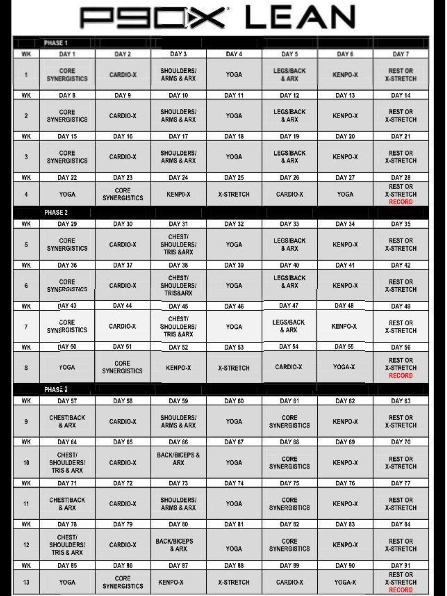 P90x Workout Schedule Free Printable EOUA Blog